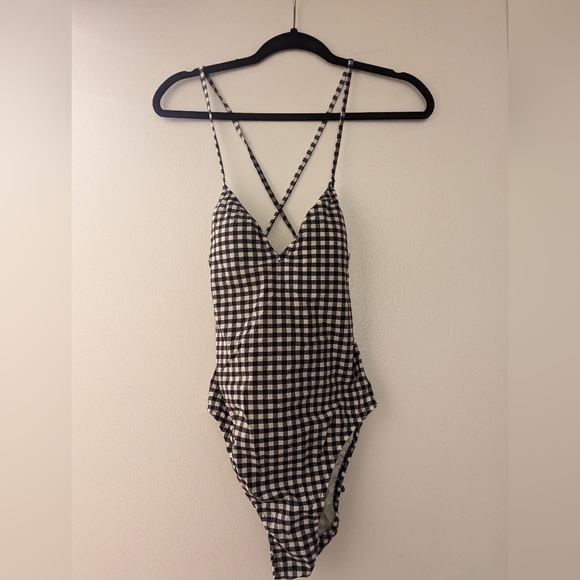 NWOT J. Crew One-Piece Swimsuit Black & White Gingham Check Size 4 - Picture 3 of 5